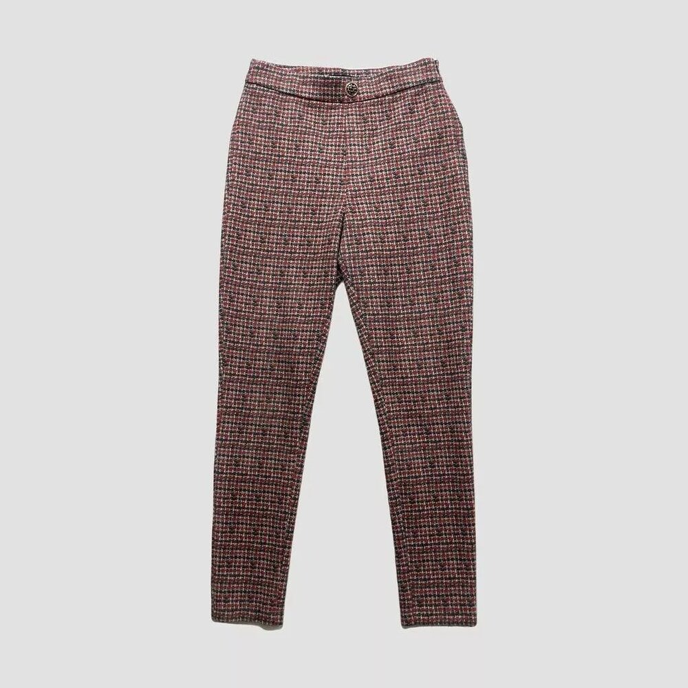 ZARA Houndstooth High Waisted Cropped Pants Women Size S Red Black White